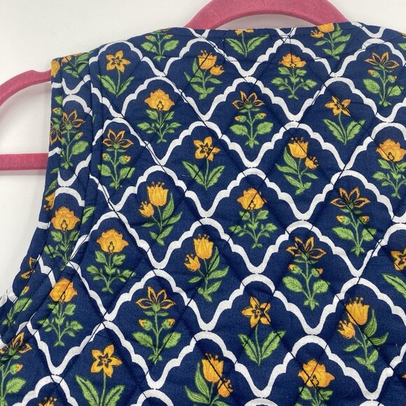 Japna Womens Size M Quilted Cotton Vest Floral Blue Yellow Floral Preppy - Picture 8 of 8